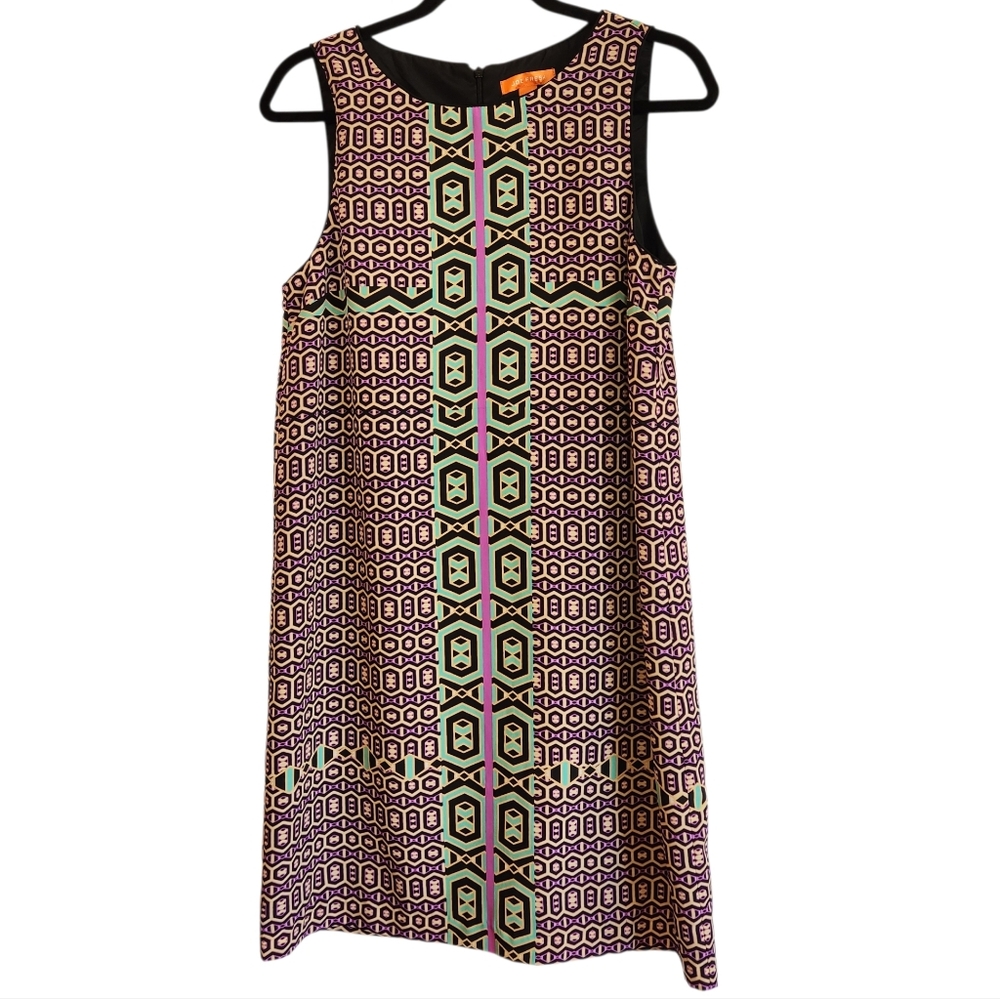 Joe Fresh Sleeveless Shift Dress Size 8 Purple/Mint Green Geo Print Fully Lined